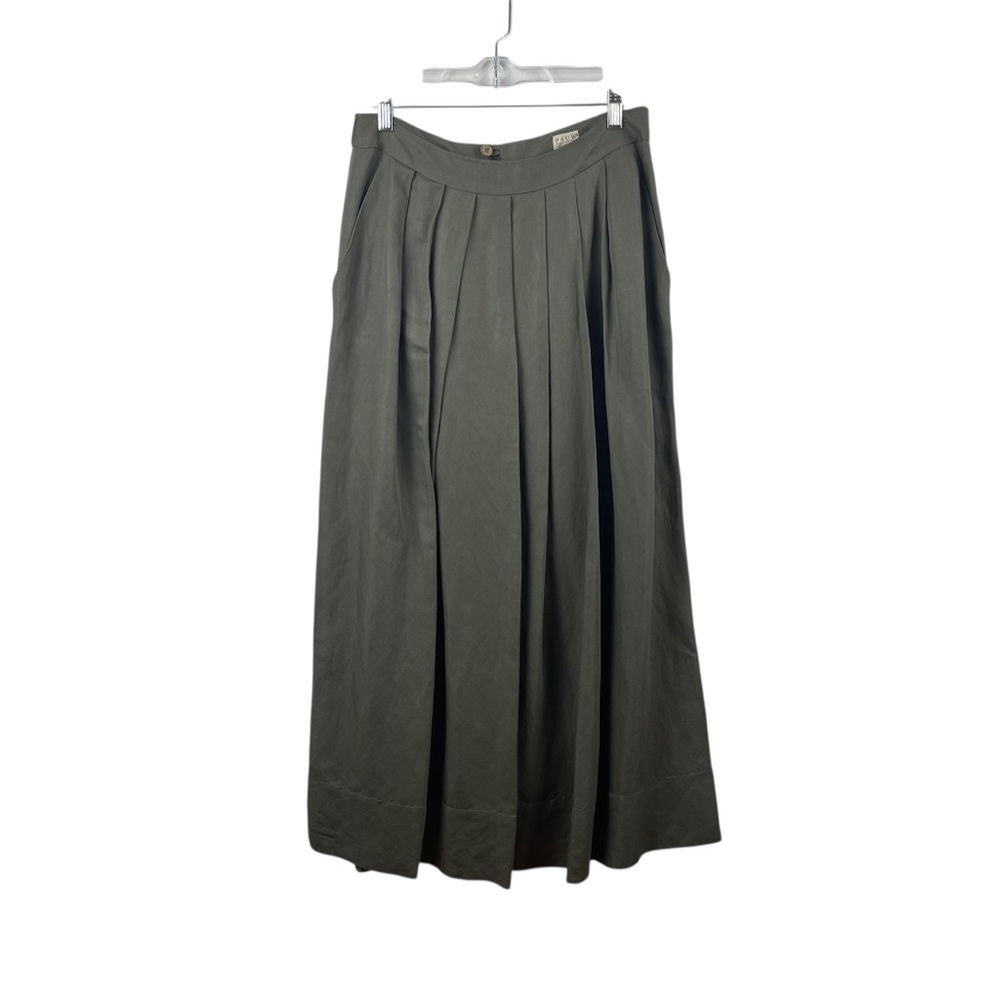 Pauw Amsterdam Women's MIDI Skirt Green Pleated Pockets Lagenlook Sz 2 - Picture 3 of 11
